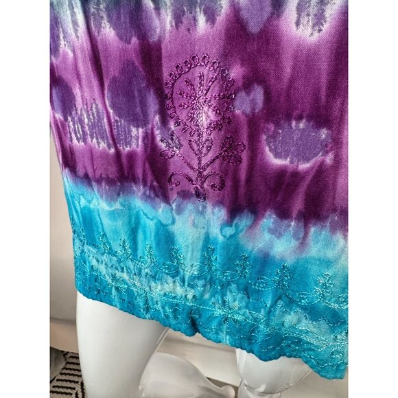 Vintage Indian Tropical Fashion Tie-Dye Tunic Top One Size 100% Rayon Embroidere - Picture 7 of 16